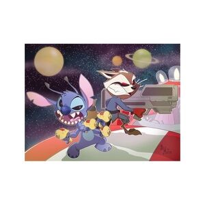 Stitch and Rocket Raccoon Space Adventure Art Print